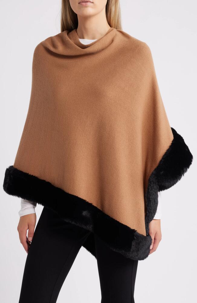 Anne Klein Faux Fur Trim Poncho in Vicuna/Anne Black Cover