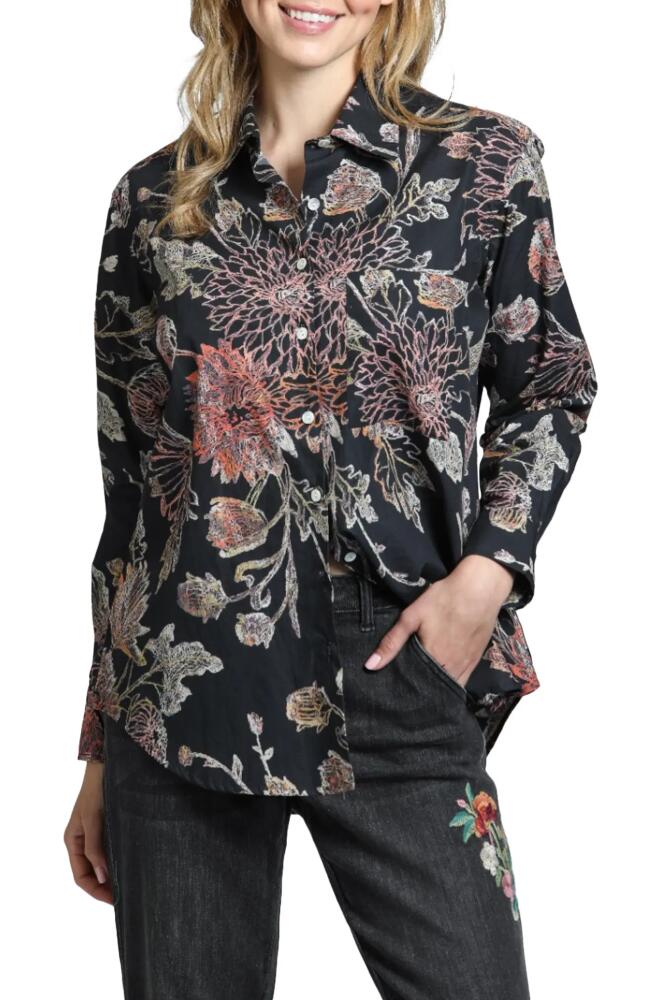 APNY Floral Print Relaxed Fit Button-Up Shirt in Black Multi Cover