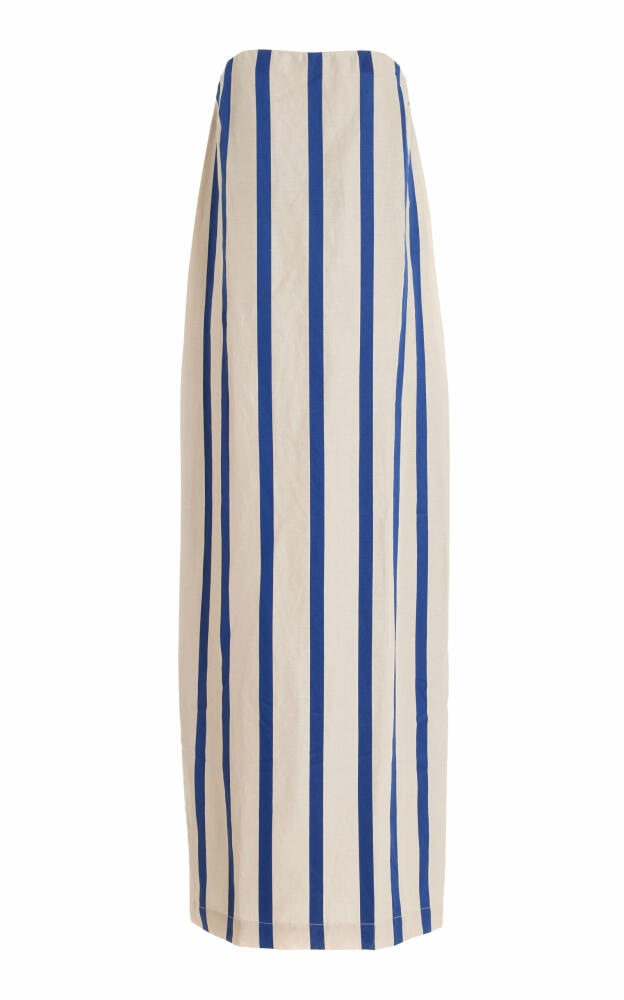 BONDI BORN - Maine Strapless Striped Tencel-Linen Maxi Dress - Blue Cover