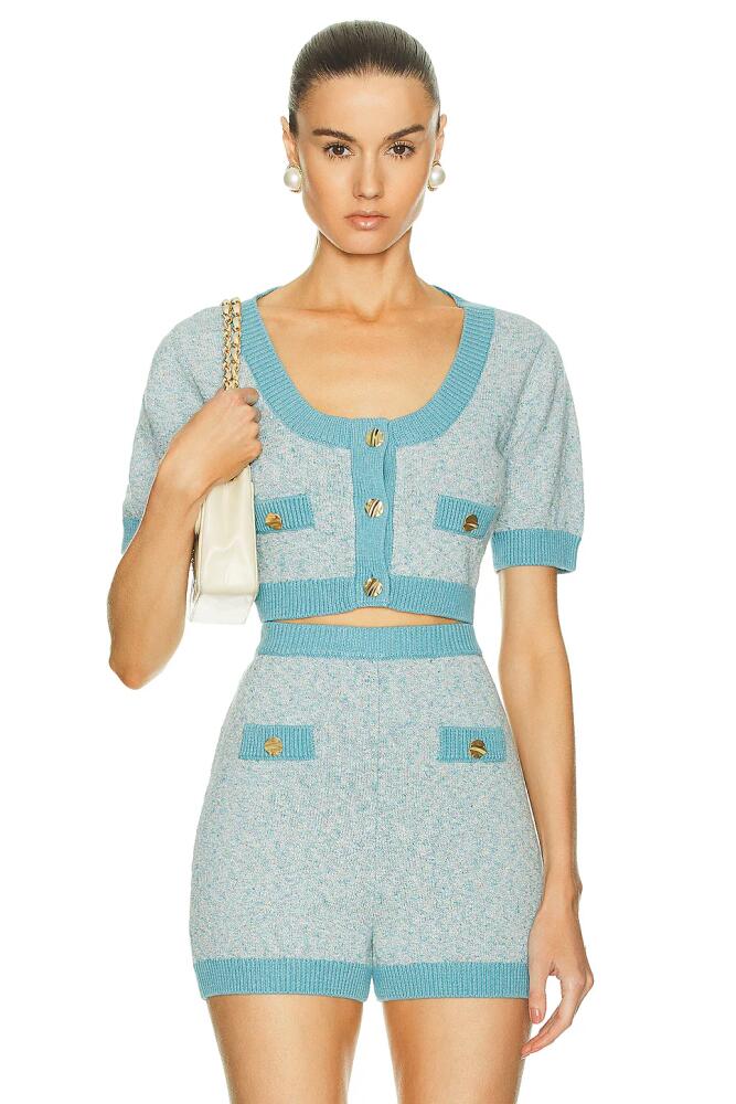 MATTHEW BRUCH Tweed Knit Apron Crop Top in Blue Cover