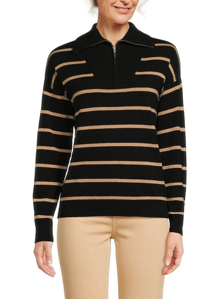 Amicale Women's Striped Cashmere Sweater - Black Camel Cover