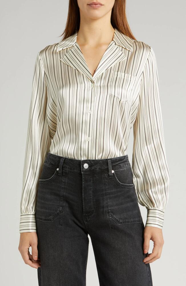 PAIGE Capriana Stripe Satin Button-Up Shirt in Antique White/Black Cover