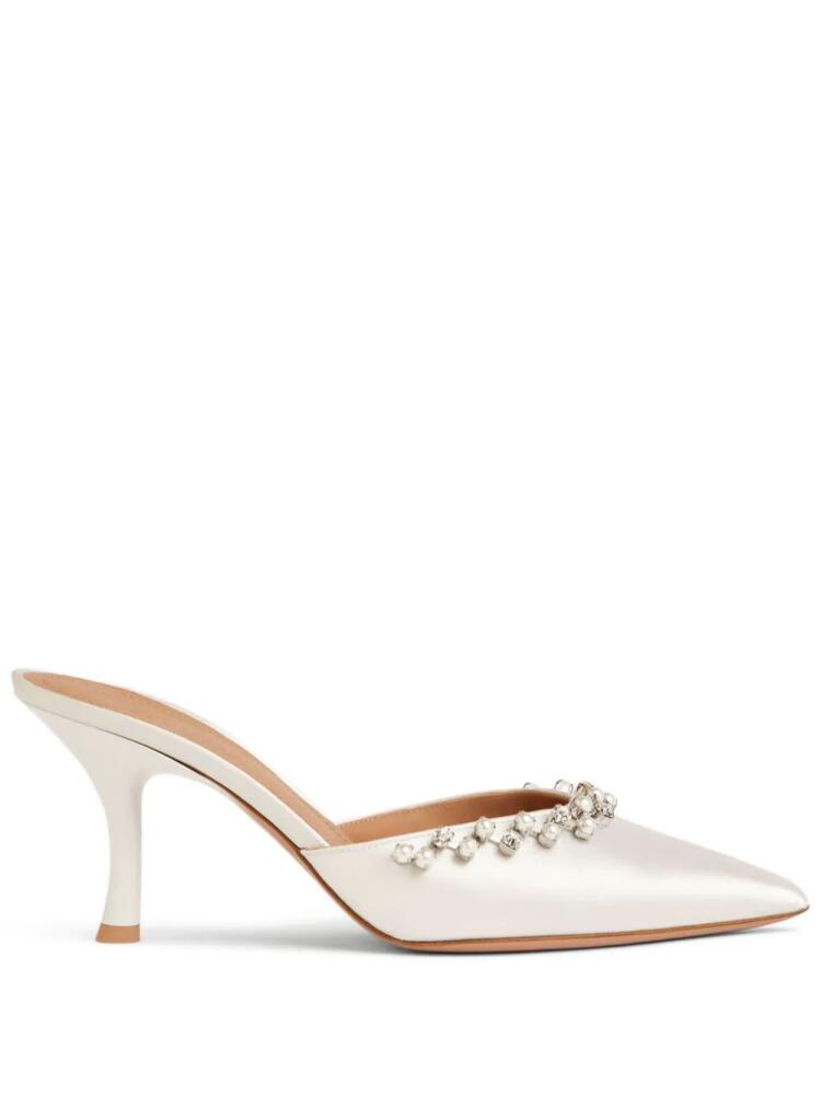 Malone Souliers Gwyn crystal-embellished satin mules - White Cover