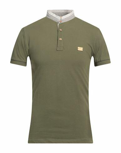 Yes Zee By Essenza Man Polo shirt Military green Cotton, Elastane Cover