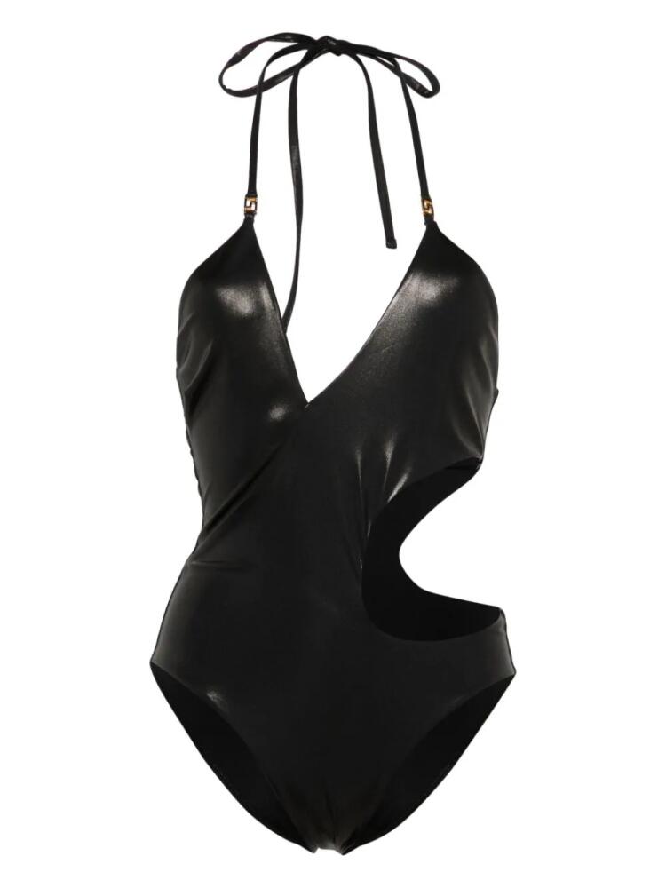 Versace Greca cut-out halterneck swimsuit - Black Cover