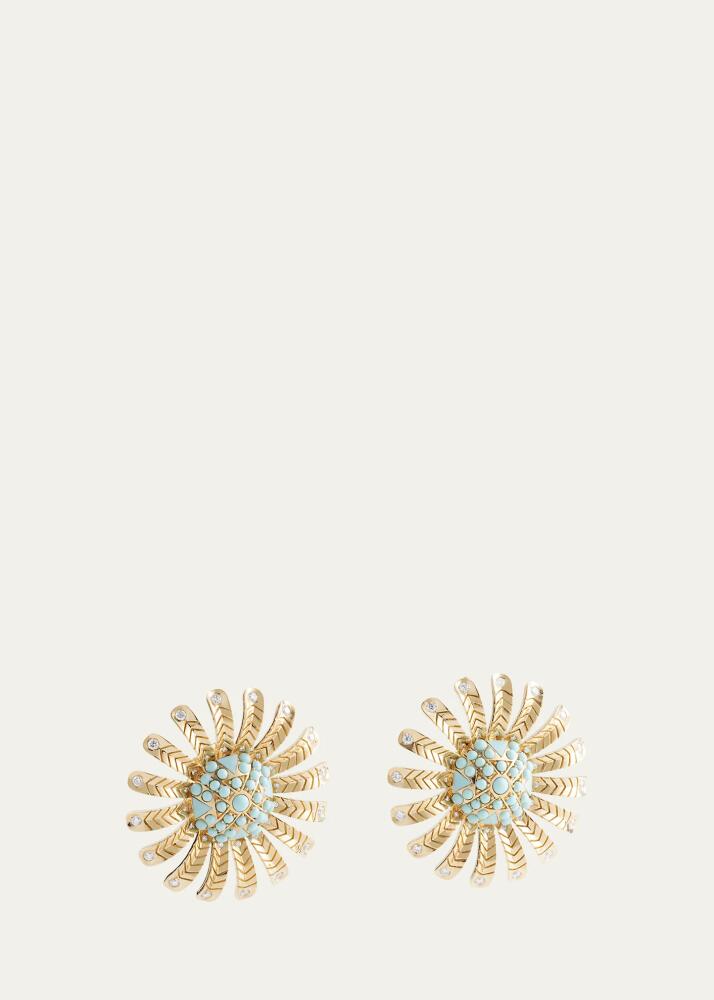 Harwell Godfrey 18K Chubby Sunflower Earrings with Turquoise Cover