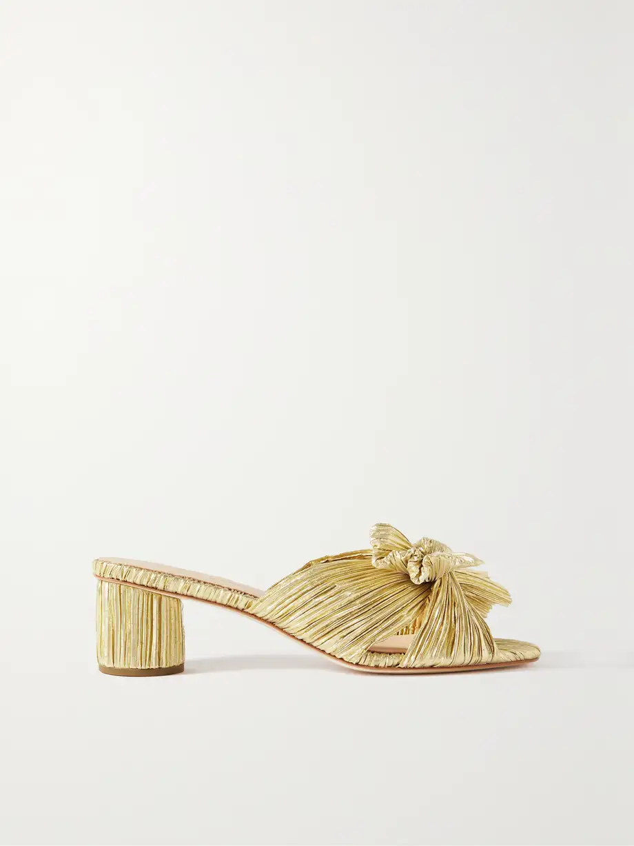 Loeffler Randall - Emilia Bow-embellished Plissé-lamé Mules - Gold Cover