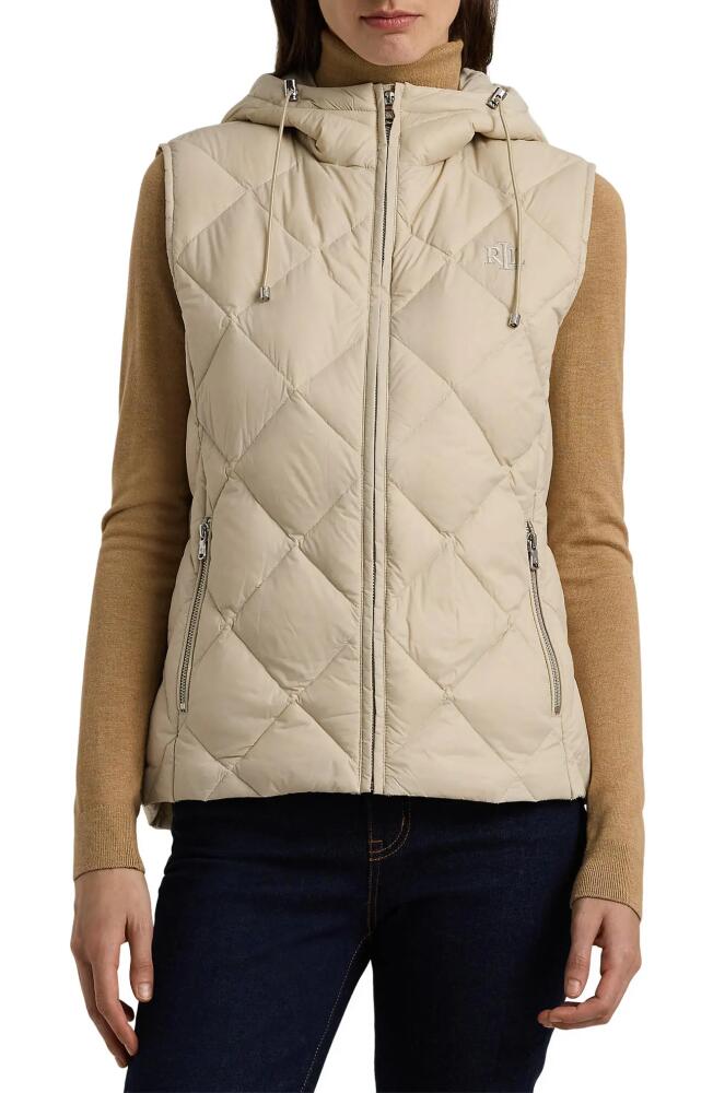 Lauren Ralph Lauren Monogram Hooded Quilted Down Puffer Vest in Explorer Sand Cover