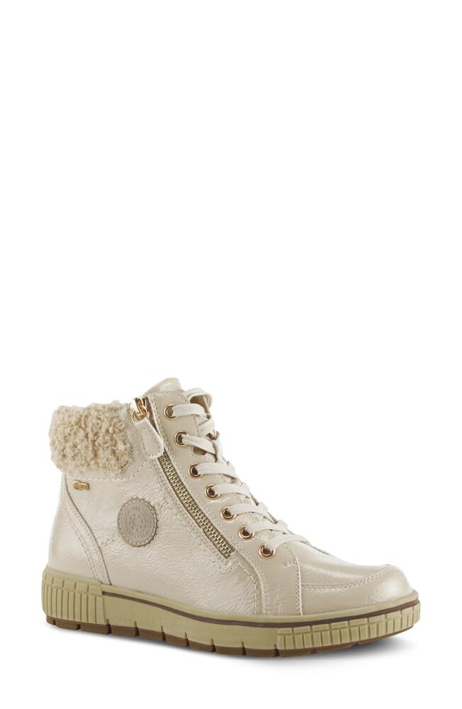 Spring Step Alps Water Resistant Faux Shearling Sneaker in Beige Patent Cover