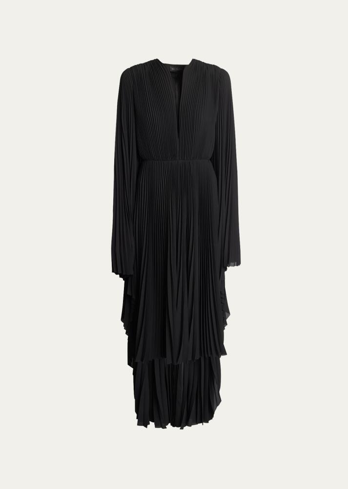 Balenciaga Plunge Pleated Midi Dress with Cape Back Cover