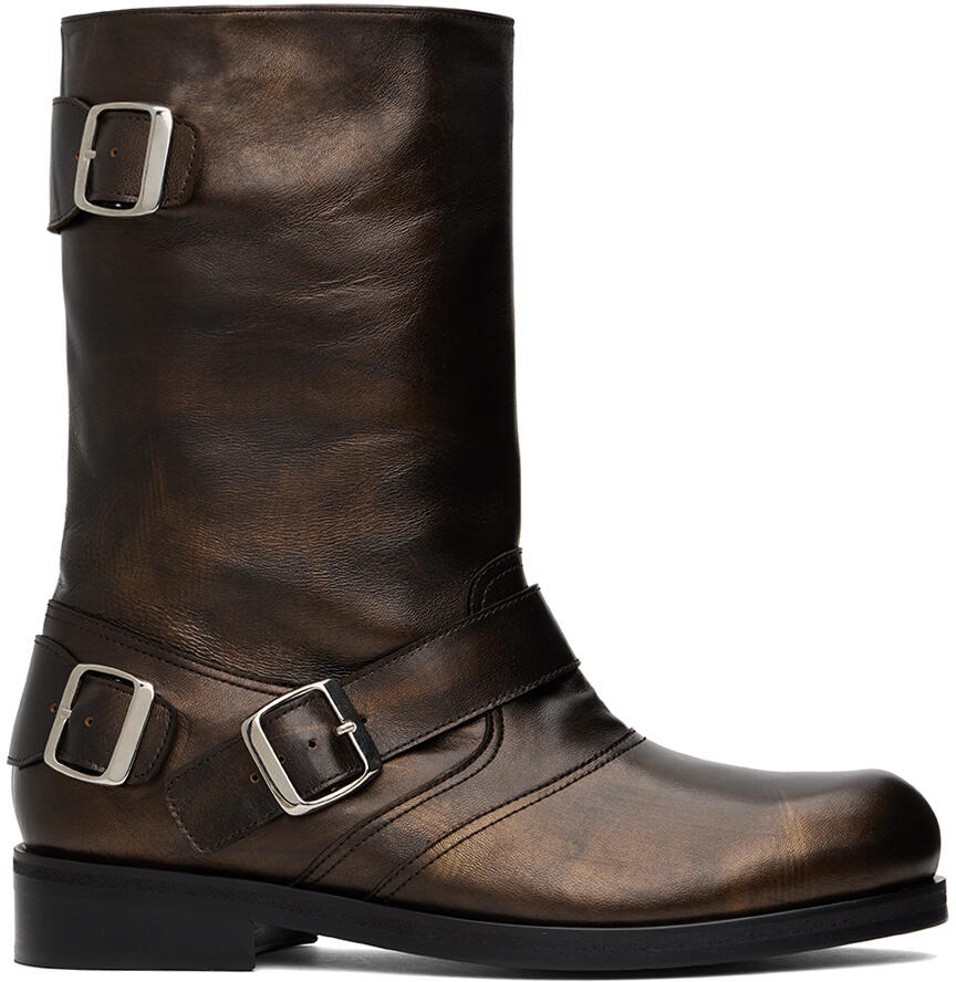 Stefan Cooke SSENSE Exclusive Brown Biker Boots Cover