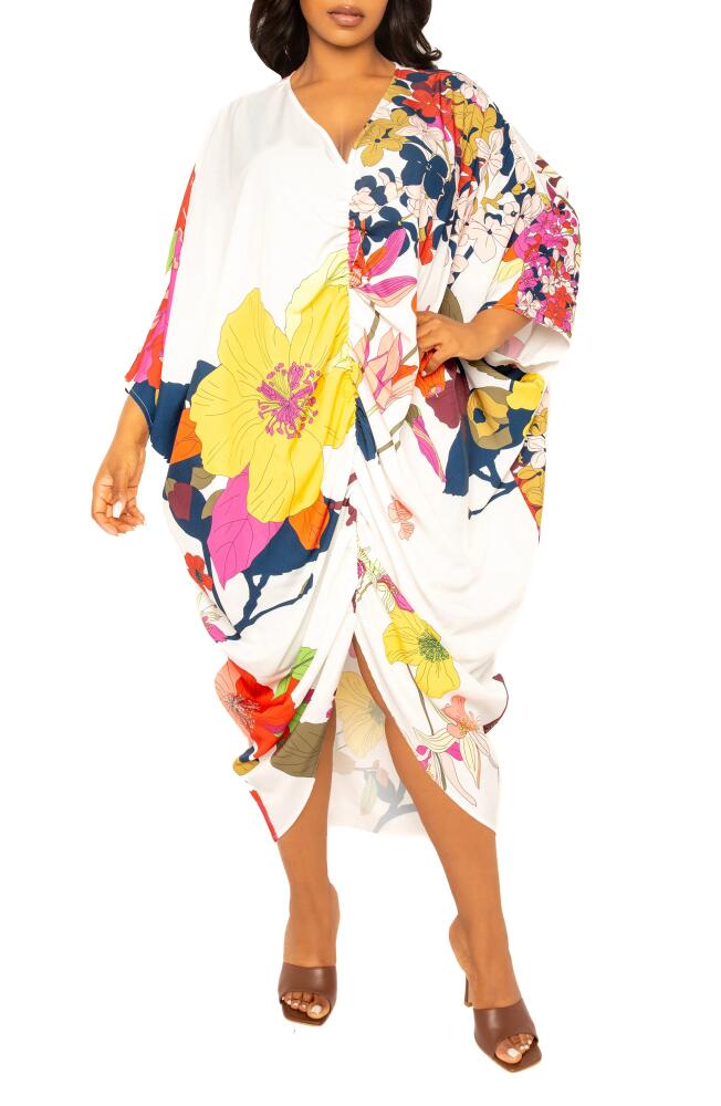 BUXOM COUTURE Print Cinch Waist Caftan Dress in White Multi Cover