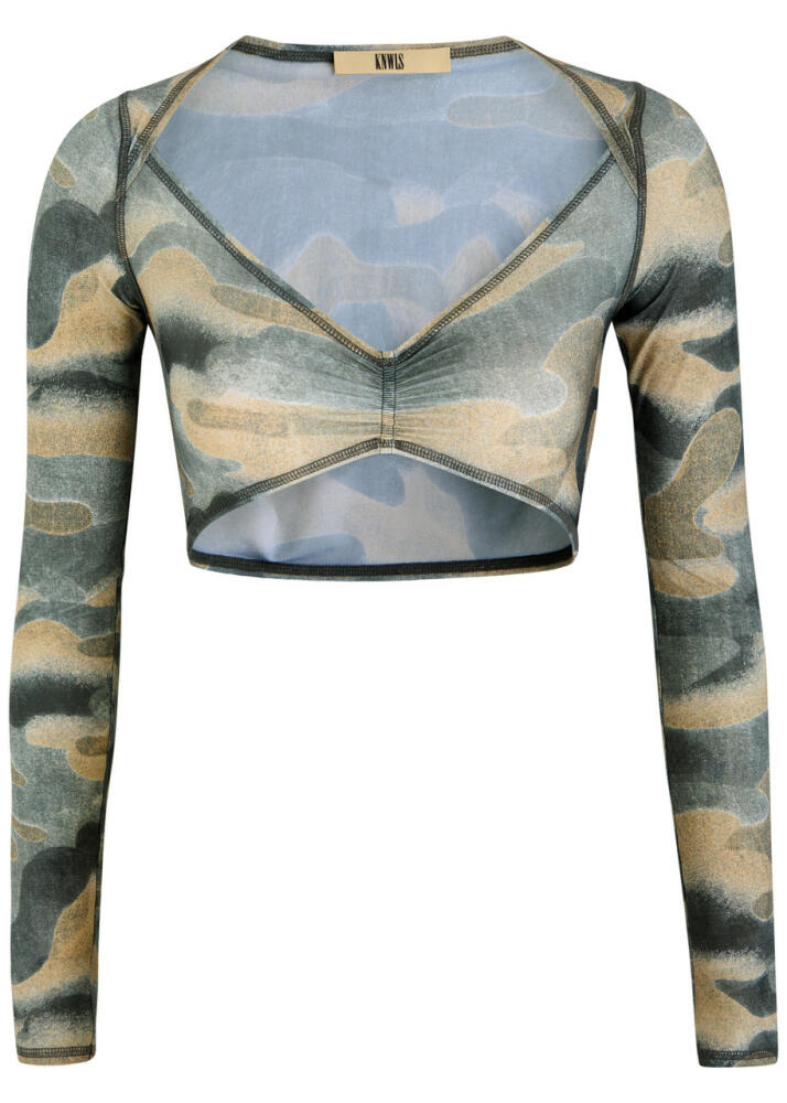 Knwls Camouflage-print Cropped Stretch-jersey top - Green Cover