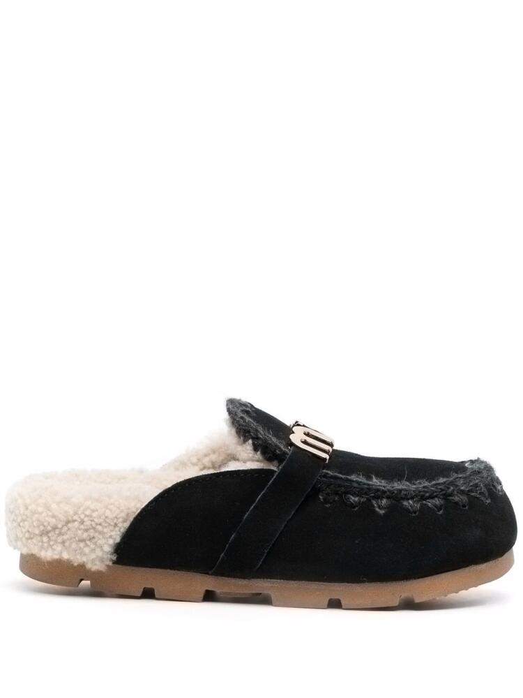 Mou logo-plaque shearling slippers - Black Cover