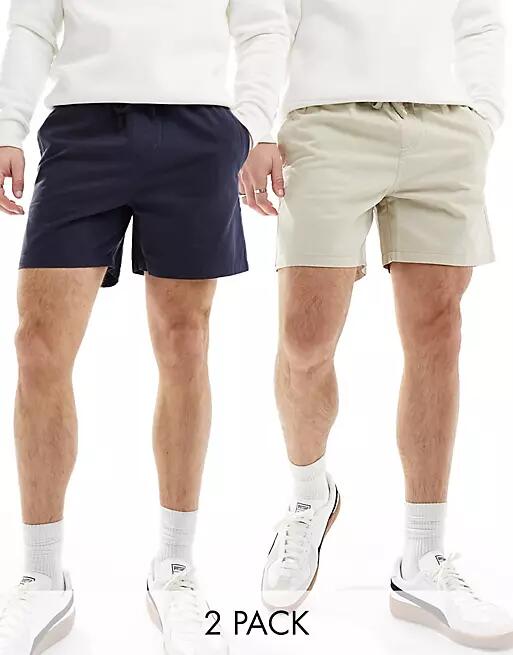 Another Influence 2 pack cotton twill chino shorts in navy & light stone Cover