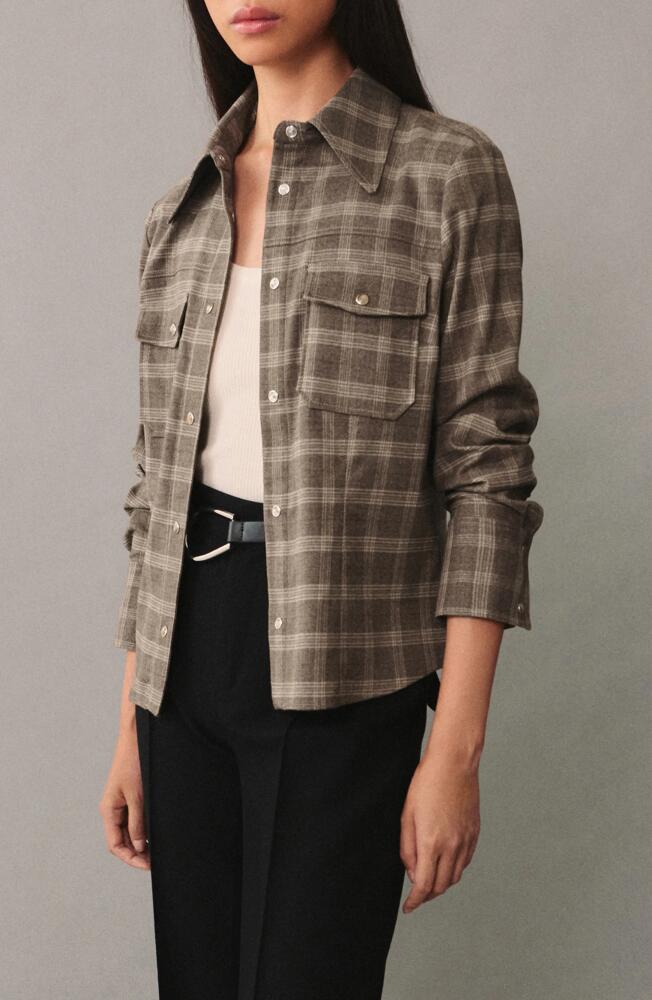 MANGO Check Snap-Up Overshirt in Beige Cover