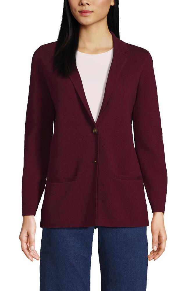 Lands' End Fine Gauge Cotton Button Front Blazer Sweater in Rich Burgundy Cover