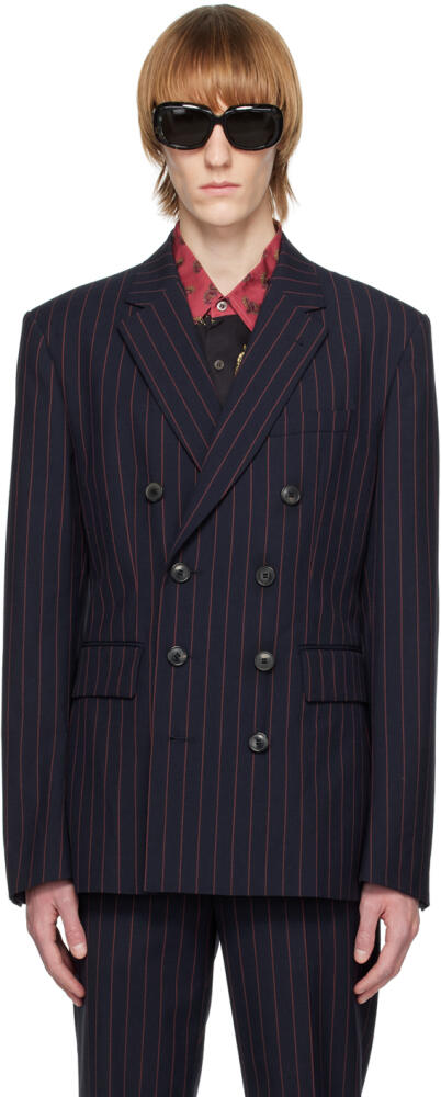 Dries Van Noten Navy Pinstripe Blazer Cover