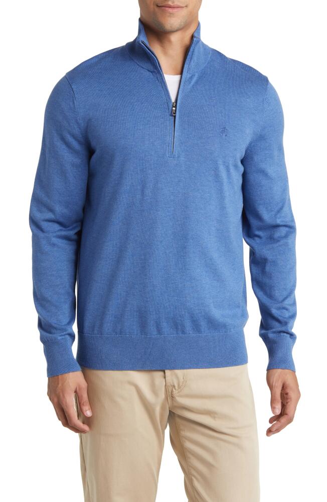 Brooks Brothers Half Zip Supima Cotton Sweater in Dark Blue Heather Cover