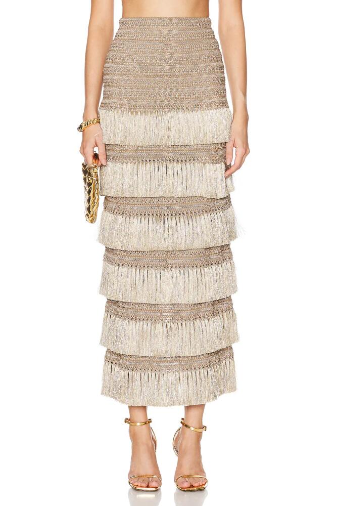 PatBO Metallic Fringe Maxi Skirt in Metallic Gold Cover