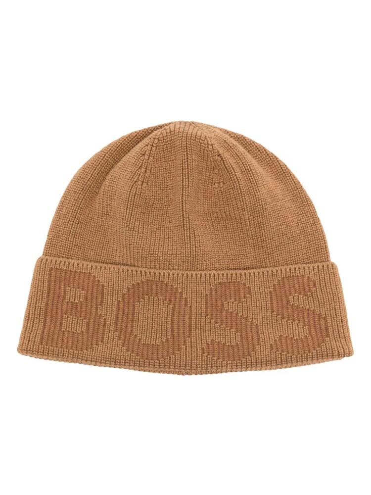 BOSS jacquard-logo knitted beanie - Brown Cover