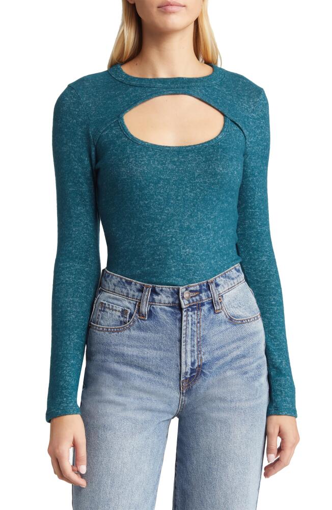 Loveappella Cutout Long Sleeve Top in Teal Cover