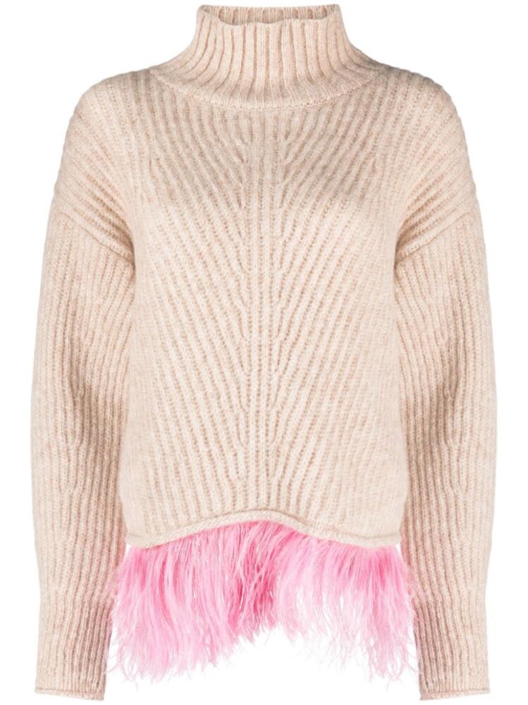 La DoubleJ feather-trim ribbed jumper - Neutrals Cover