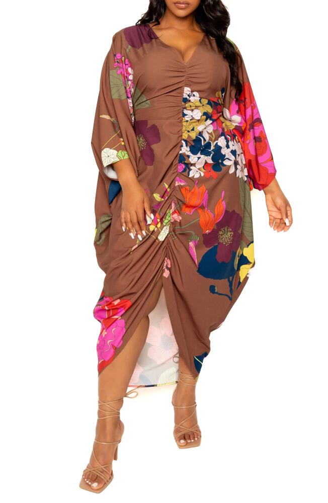 BUXOM COUTURE Print Cinch Waist Caftan Dress in Brown Multi Cover