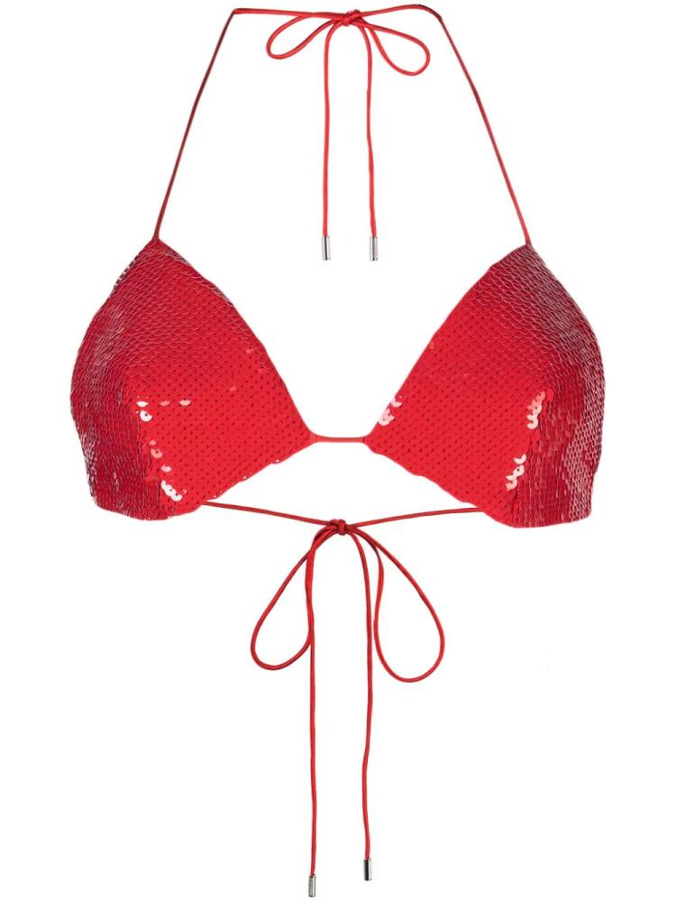 Nuè Jade sequined triangle bra top - Red Cover