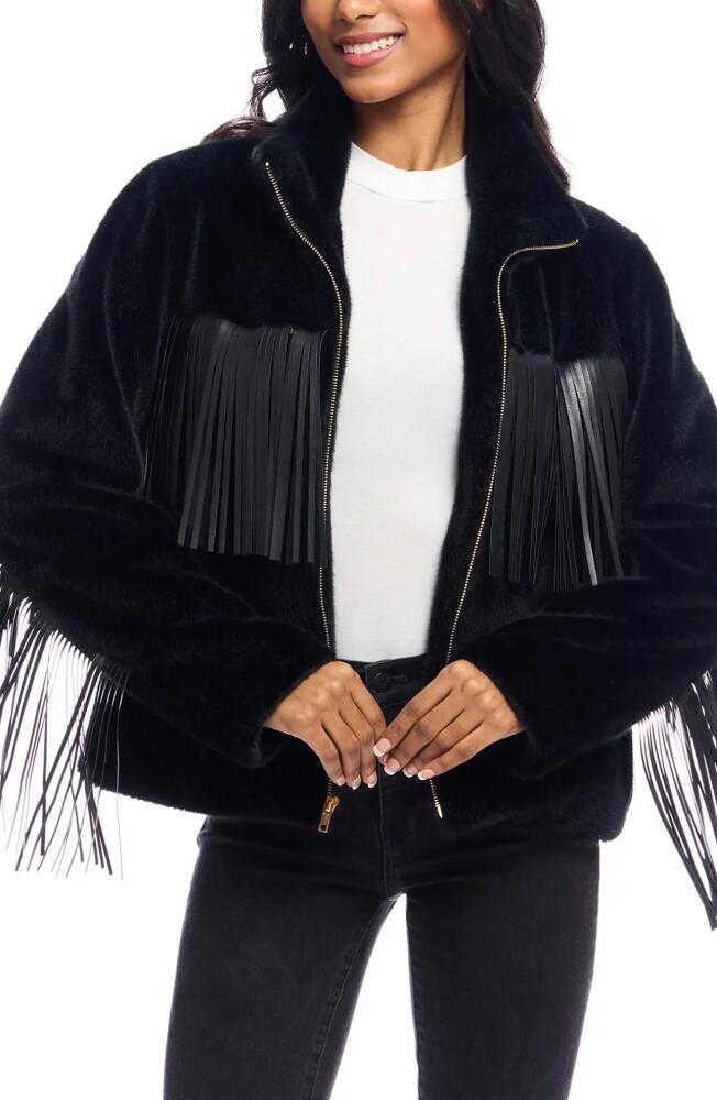 DONNA SALYERS FABULOUS FURS Farrah Faux Leather Fringe Faux Fur Jacket in Black Cover