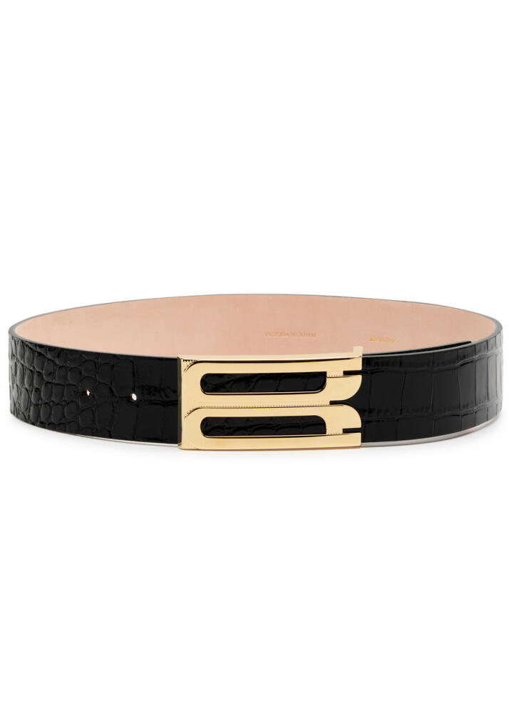 Victoria Beckham Jumbo Frame Crocodile-effect Leather Belt - Black Cover