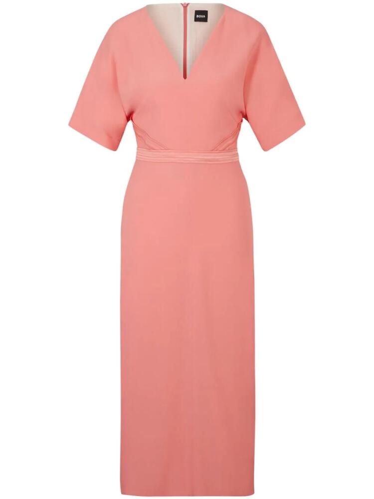 BOSS stitched V-neck midi dress - Pink Cover