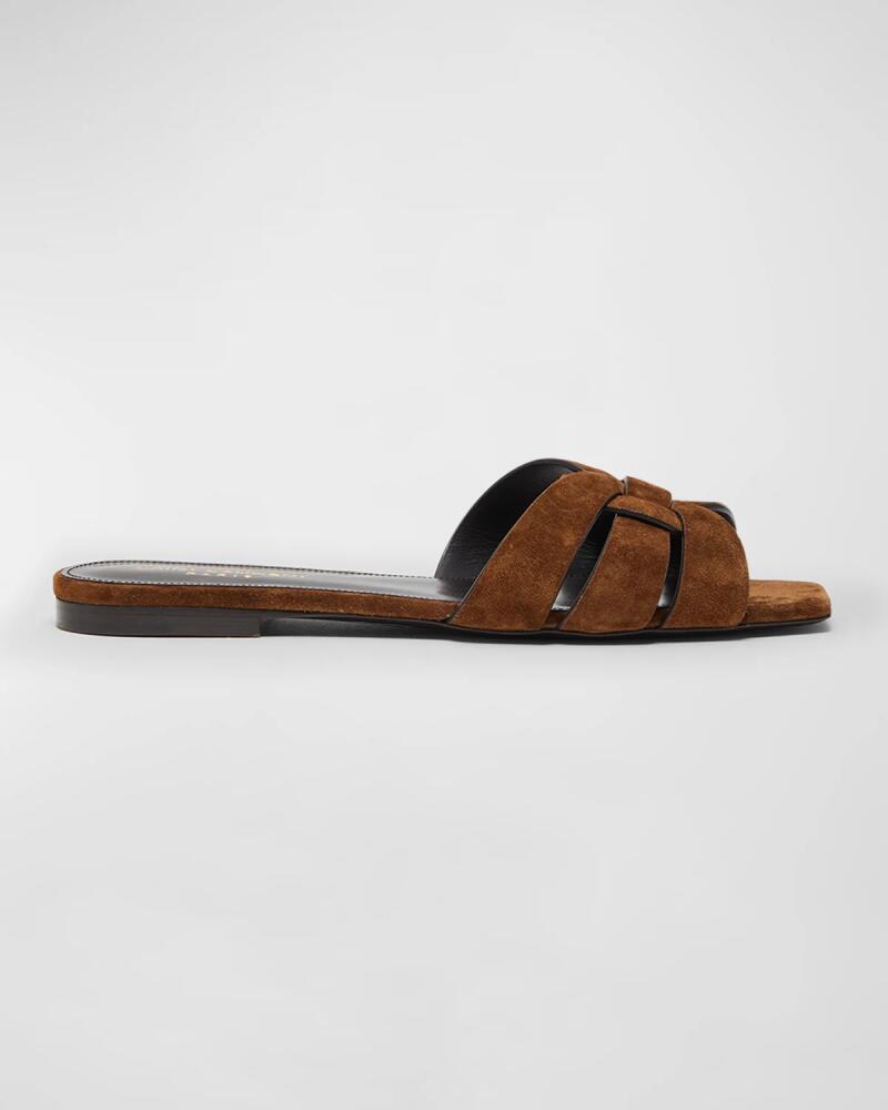 Saint Laurent Tribute Suede Flat Slide Sandals Cover