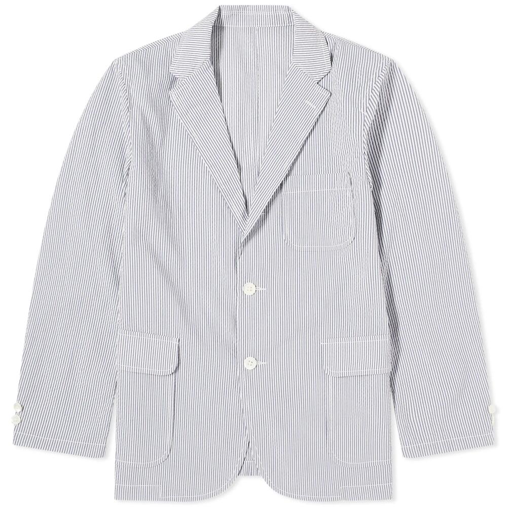 Beams Plus Men's 3 Button COOLMAX® Seersucker Blazer in Blue Stripe Cover