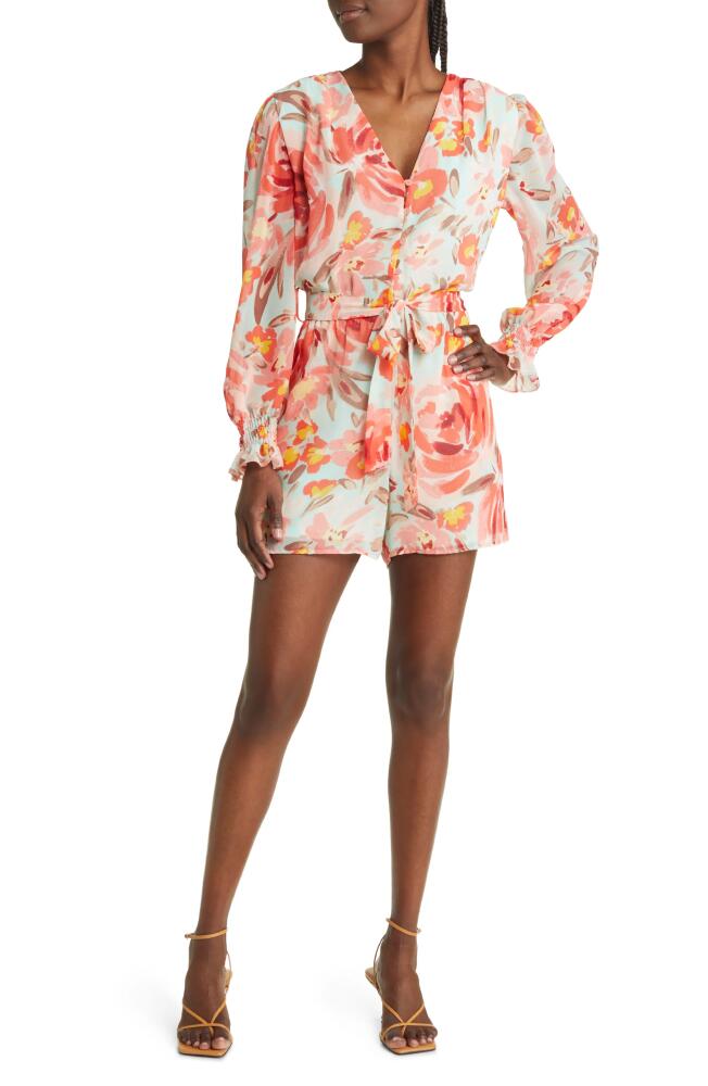 Fraiche by J Sarah Floral Long Sleeve Tie Waist Romper Cover