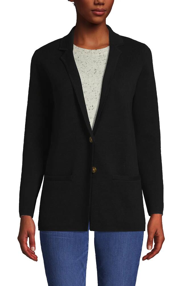 Lands' End Fine Gauge Cotton Button Front Blazer Sweater in Black Cover