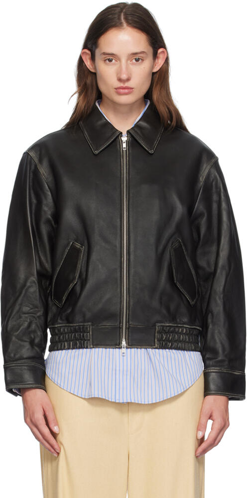 Dunst Black Spread Collar Leather Jacket Cover