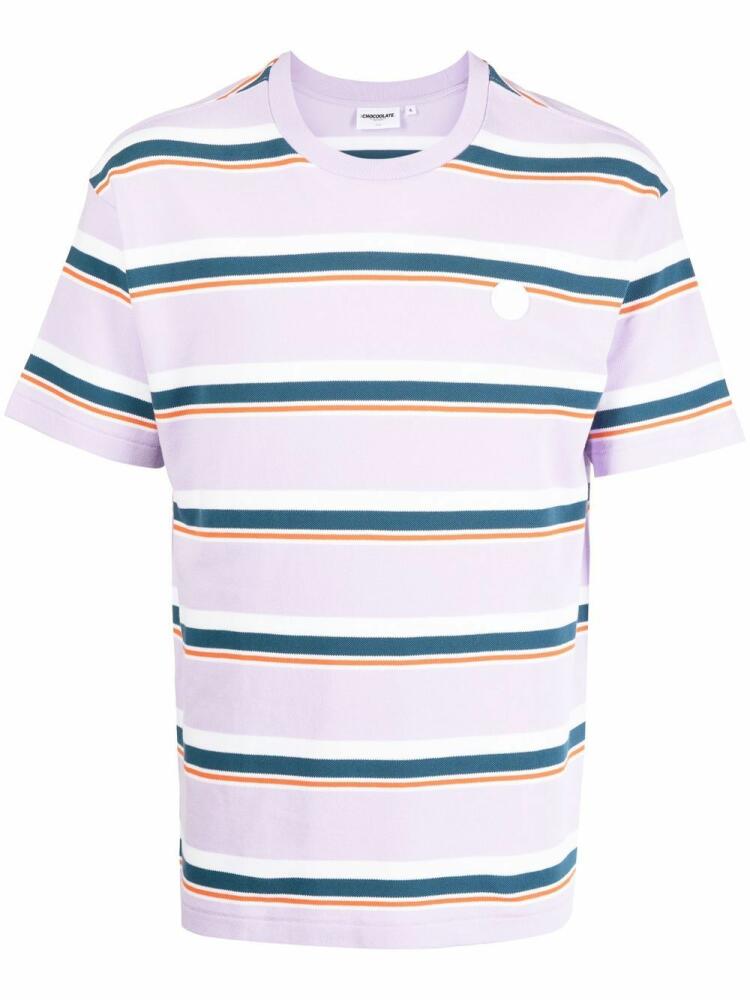 CHOCOOLATE striped logo-patch T-shirt - Purple Cover