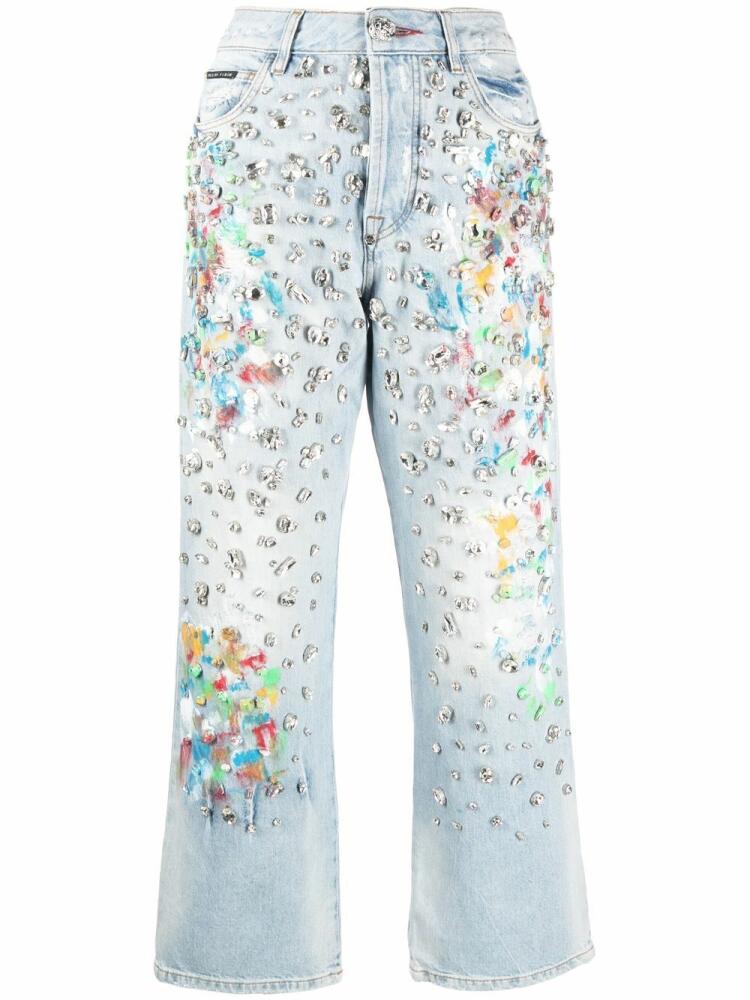 Philipp Plein cropped rhinestone-embellished jeans - Blue Cover