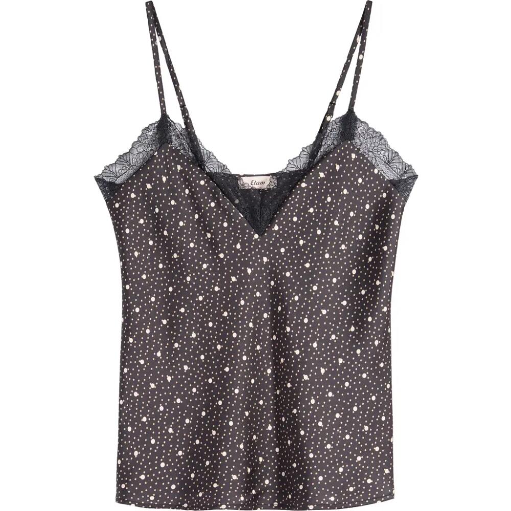 Etam Sentiment Polka Dot Lace Trim Satin Camisole in Imp Fd Noir Cover