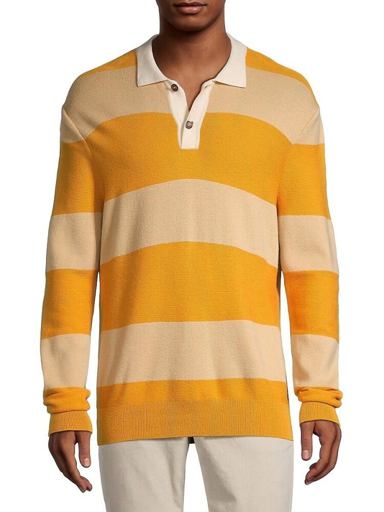 ATM Anthony Thomas Melillo Men's Wool-Cotton Blend Striped Polo Shirt - Camel Combo Cover