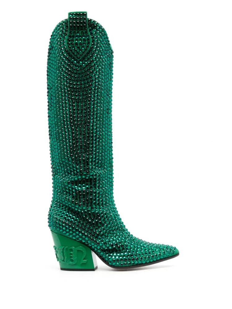 Philipp Plein 75mm crystal-embellished boots - Green Cover