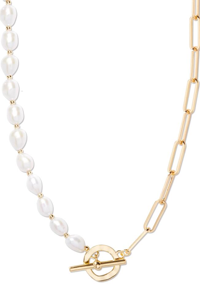 Brook and York Olive Baroque Freshwater Pearl & Paper Clip Chain Necklace in Gold Cover