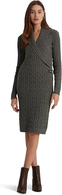 Lauren Ralph Lauren Cable-Knit Buckle-Trim Sweater Dress (Modern Grey Heather) Women's Dress Cover