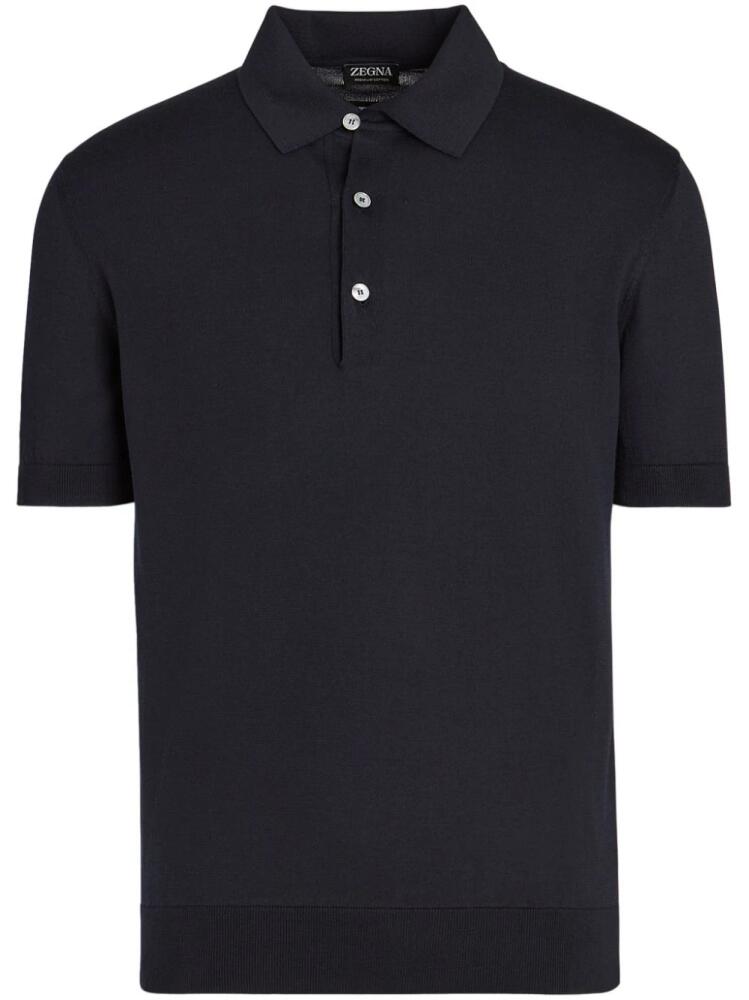 Zegna ribbed-trim cotton polo shirt - Blue Cover