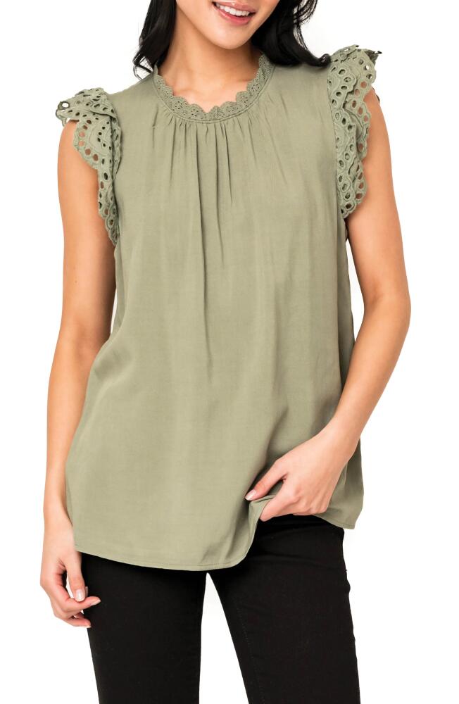 GIBSONLOOK Eyelet Trim Woven Top in Sage Brush Cover