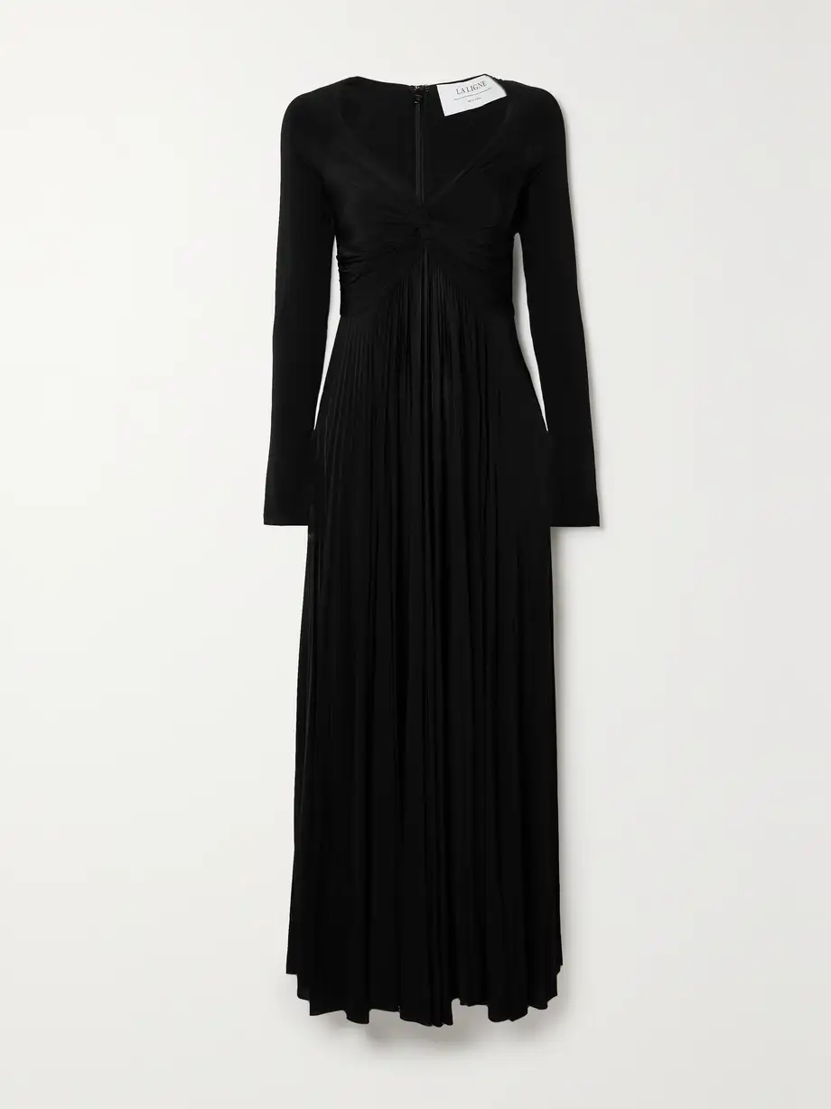 La Ligne - Twist-front Pleated Stretch-jersey Maxi Dress - Black Cover