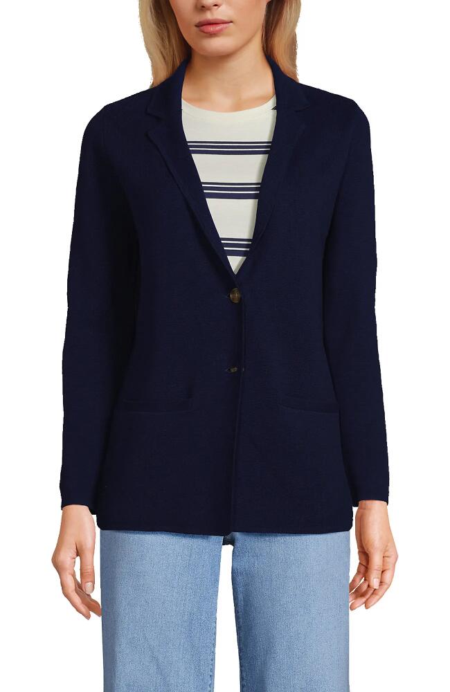 Lands' End Fine Gauge Cotton Button Front Blazer Sweater in Deep Sea Navy Cover