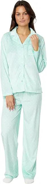 Karen Neuburger Novelties Long Sleeve Minky Fleece Girlfriend PJ Set with Socks (Mint Pin Dot) Women's Pajama Sets Cover