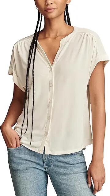 Lucky Brand Sandwash Short Sleeve Button Front Top (Whisper White) Women's Clothing Cover